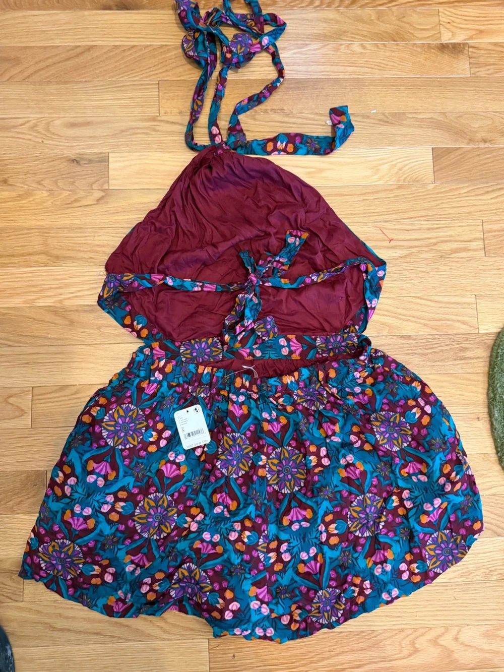 Free People Teal Floral Halter Romper with Pink, Purple & Orange Accents